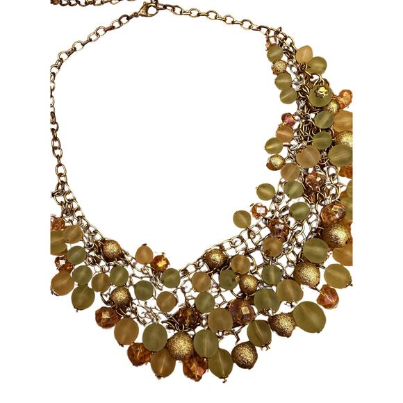 Green Gold Pink Beaded Collar Necklace - Picture 4 of 6